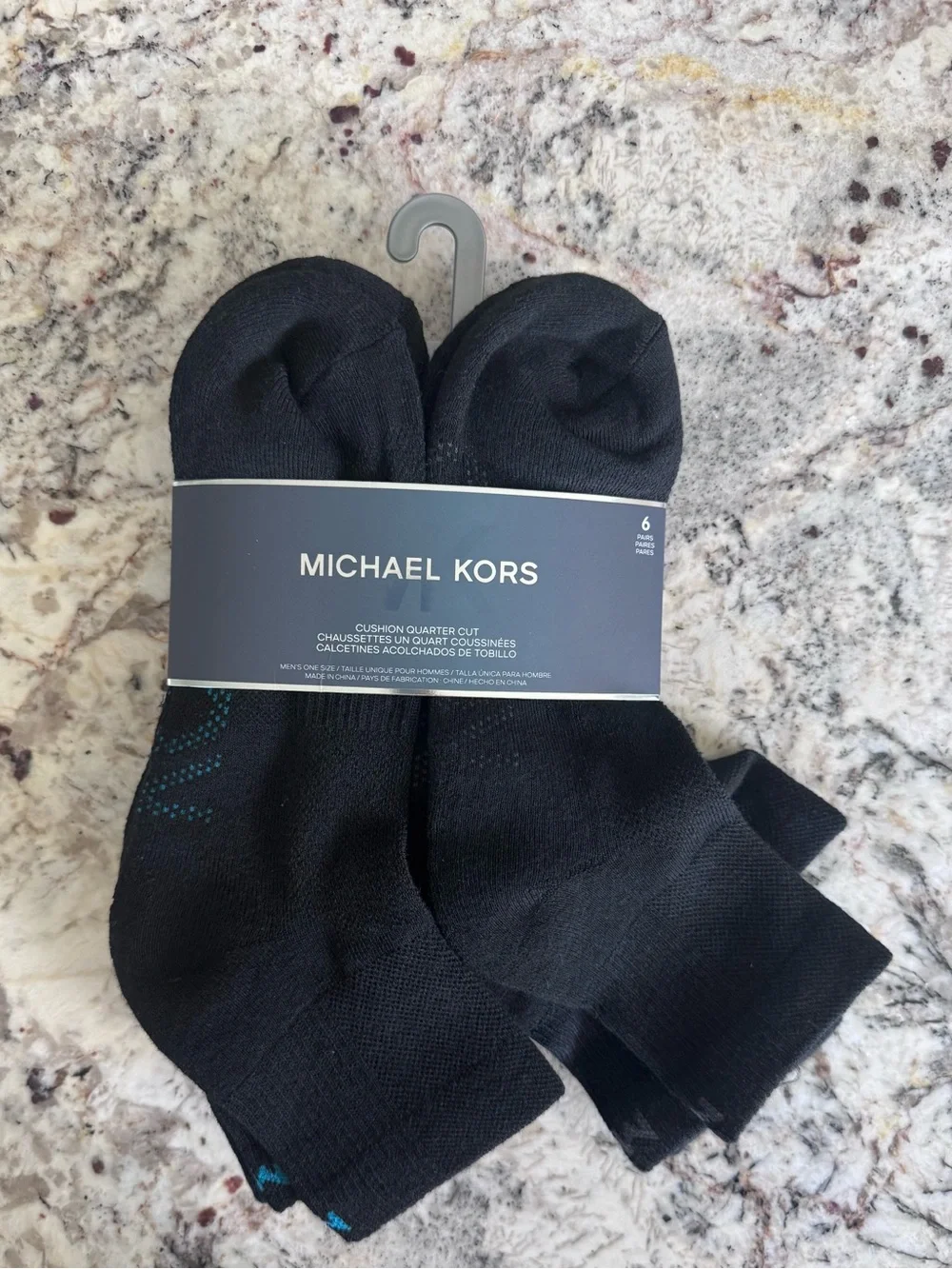 NWT MICHAEL KORS Men’s Black Cushion Quarter Socks 6 Pack MK logo